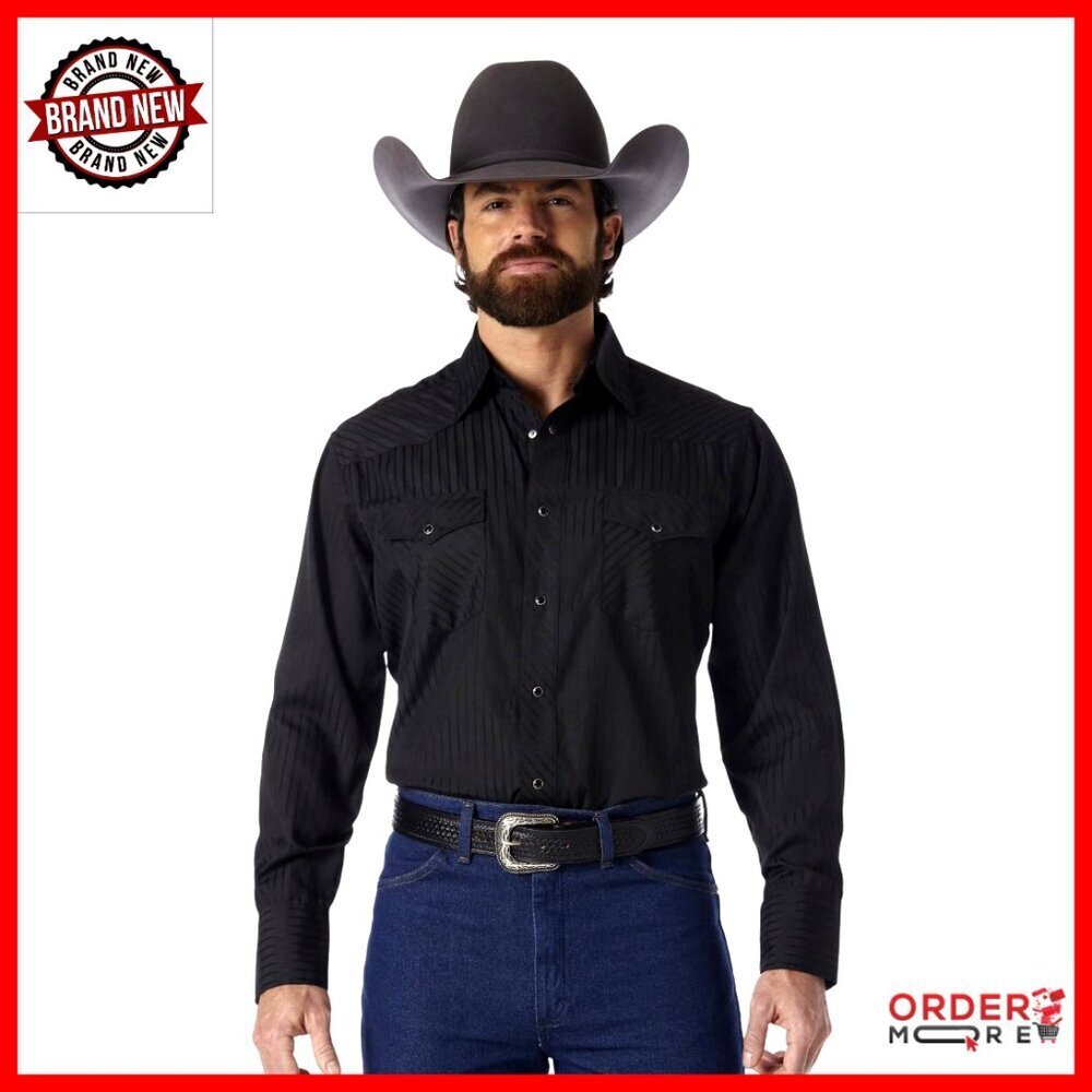 Men's Long Sleeve Snap Shirt Western Style Regular Fit Polyester Cotton